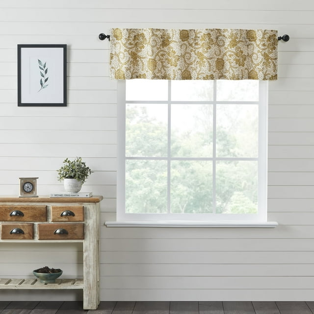 VHC Brands Dorset, Farmhouse Window Valance Curtain, Floral, Gold, 16x60