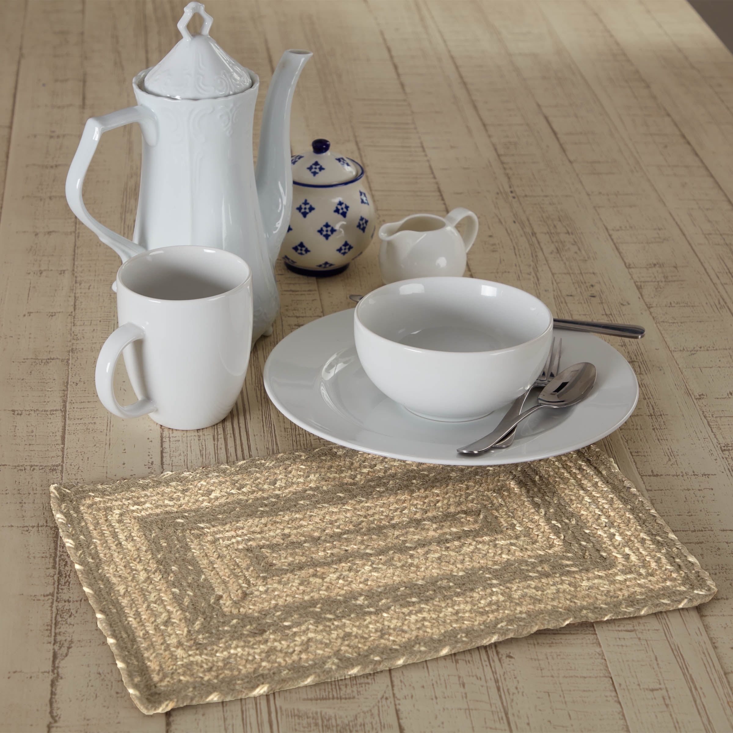 VHC Brands Farmhouse Cobblestone Table Placemat, Tan Grey White, Jute Blend, Rectangle, 10x15 Inches