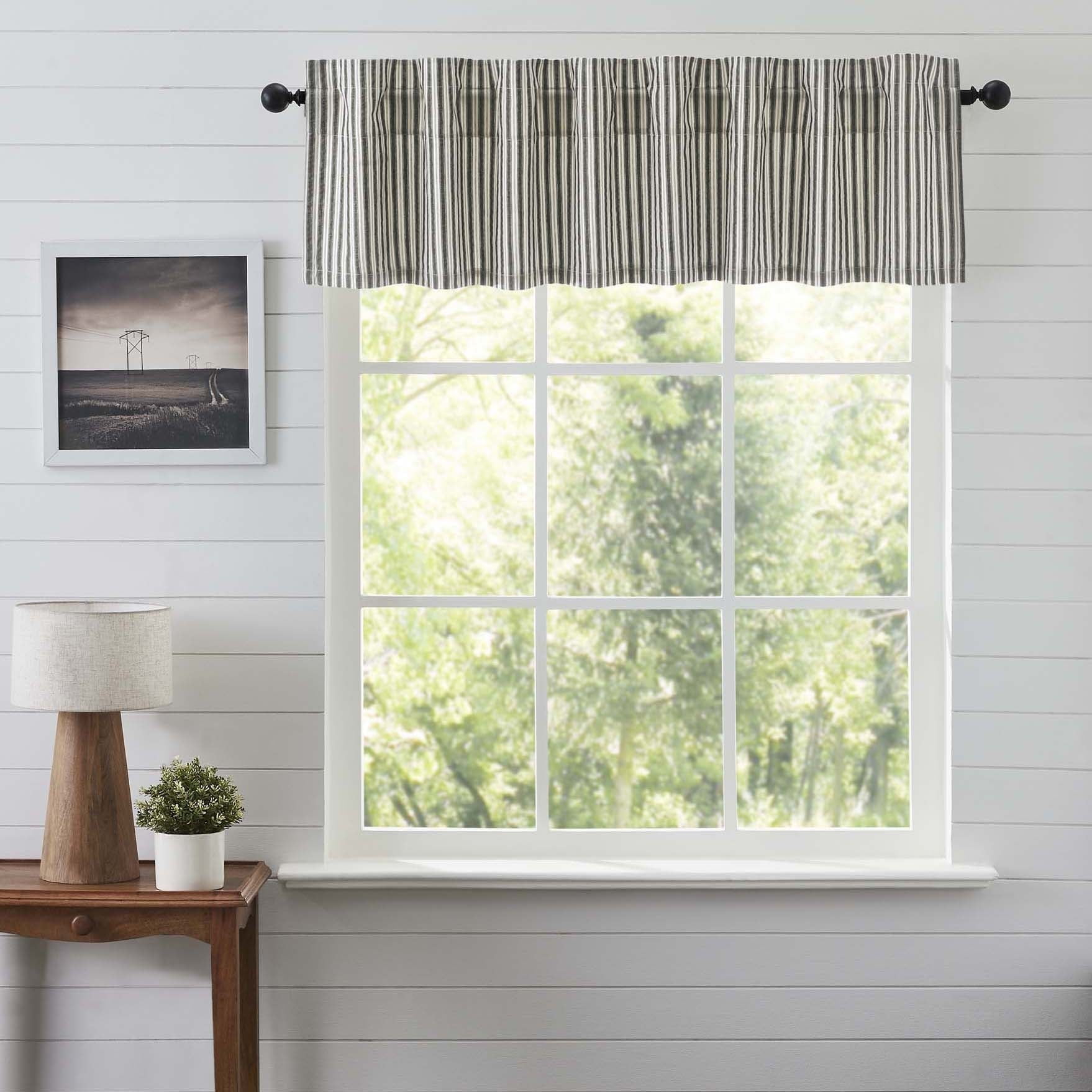 VHC Brands Grain Sack Aqua Blue Stripe Coastal Farmhouse Kitchen Curtain Valance 16x72