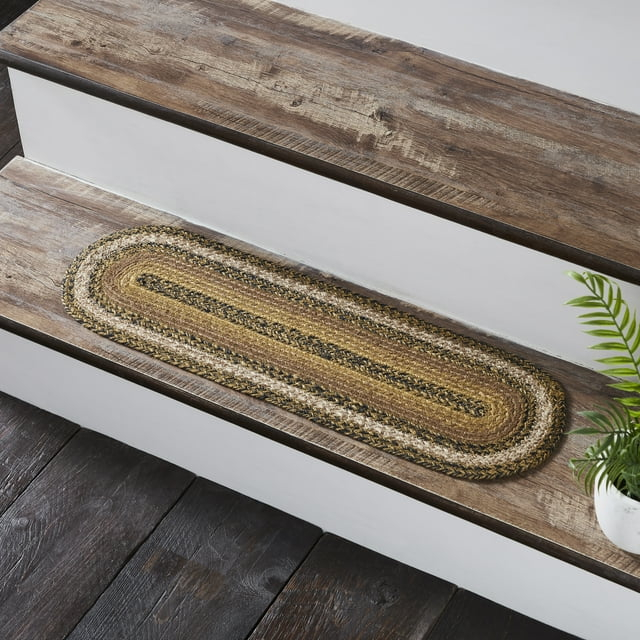 VHC Brands Kettle Grove, Stair Tread Non-Slip, Braided Jute, Oval, Tan & Black, 8.5x27