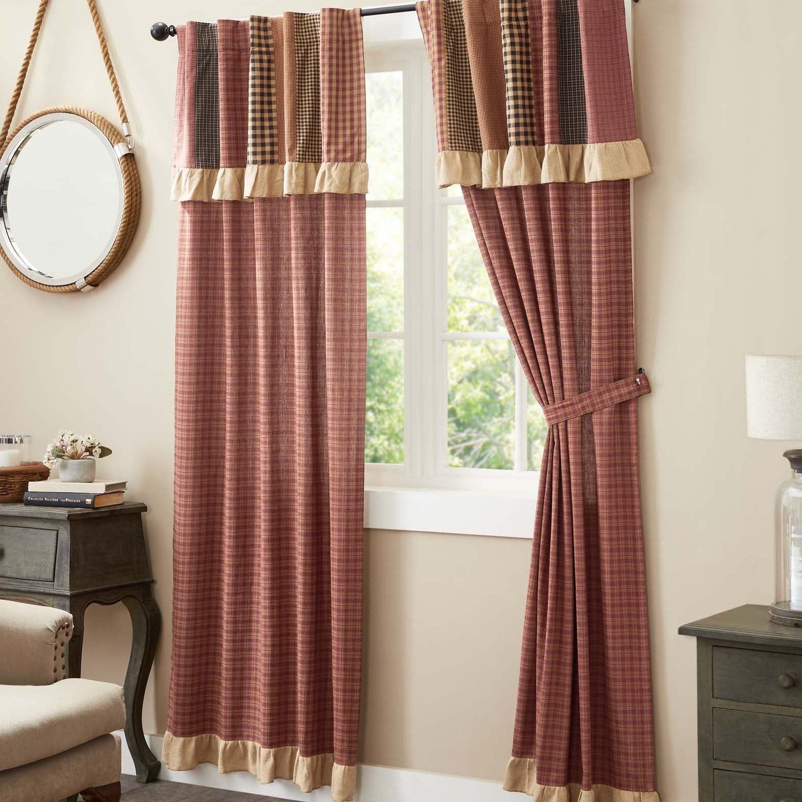 VHC Brands Maisie Primitive Living Room Panel Curtain Set, Attached Valance, 84x40