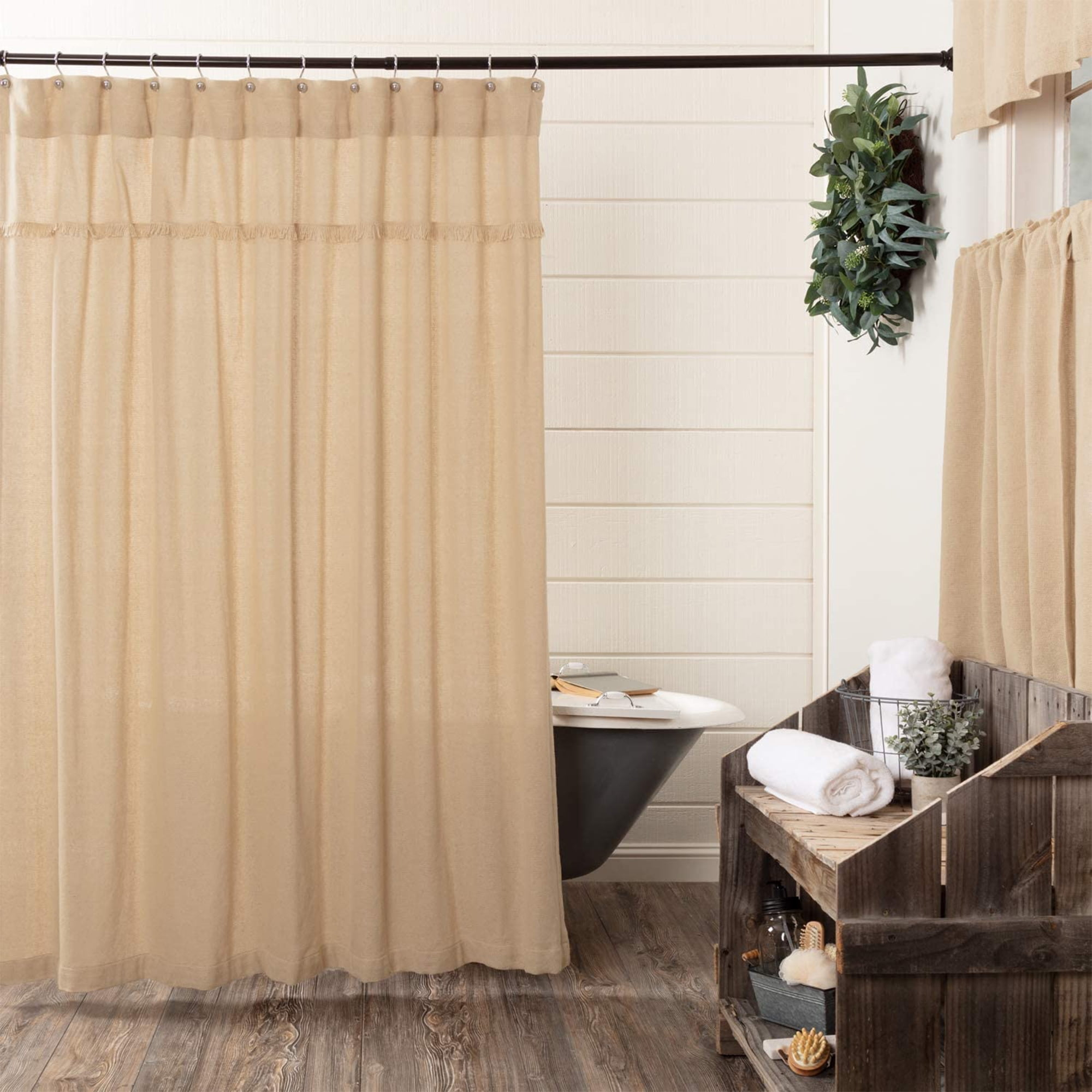 VHC Brands Sawyer Mill Cotton Shower Curtain, 72x72, Vintage Burlap