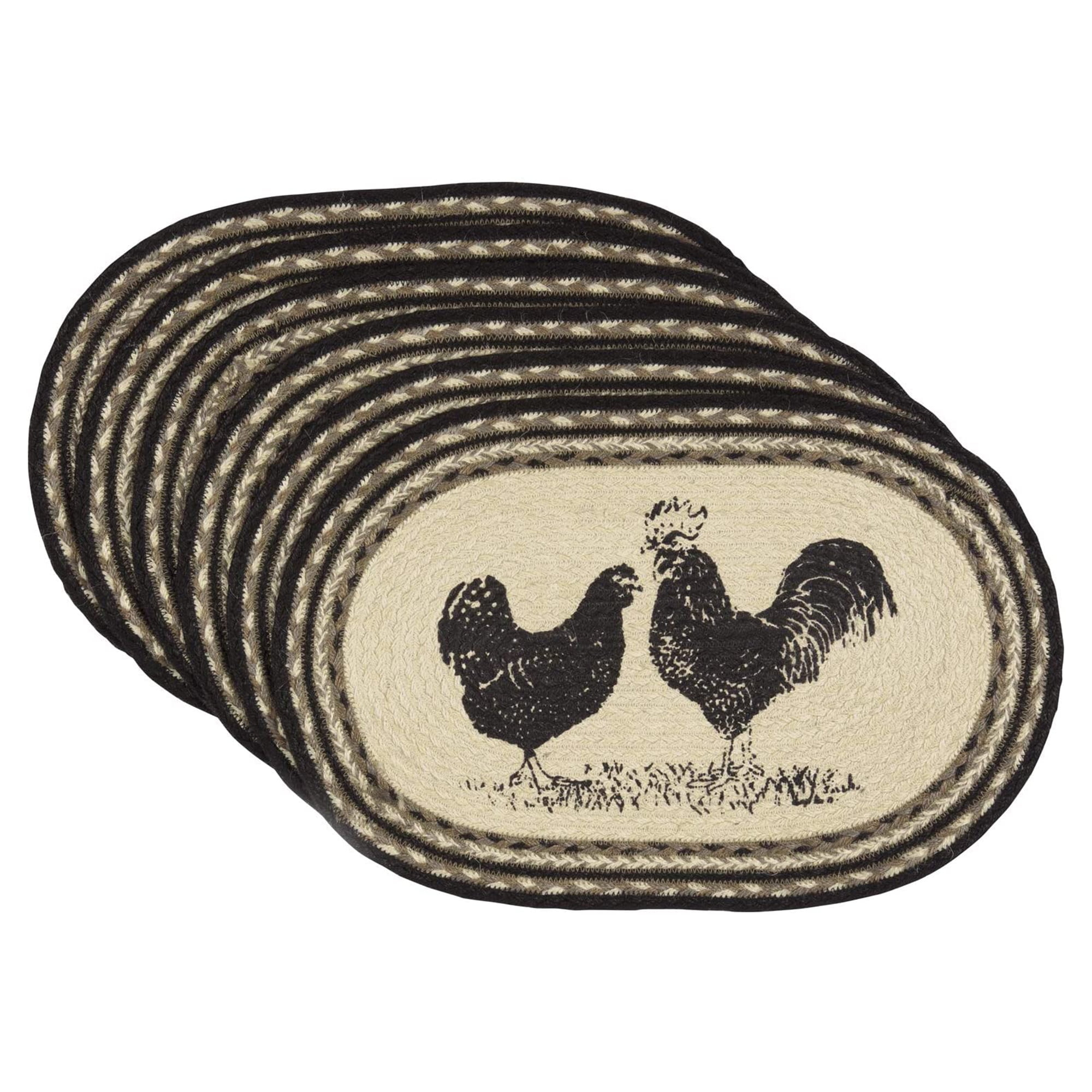 VHC Brands Sawyer Mill Poultry 12 x 18" Jute Placemats, Set of 6, Charcoal