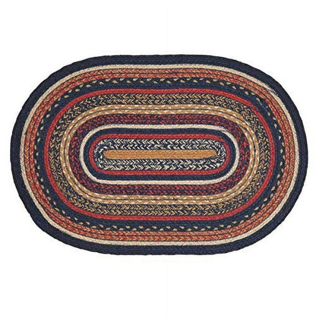 VHC Brands Stratton Jute Oval Rug 20x30 Country Braided Flooring, Navy and Red