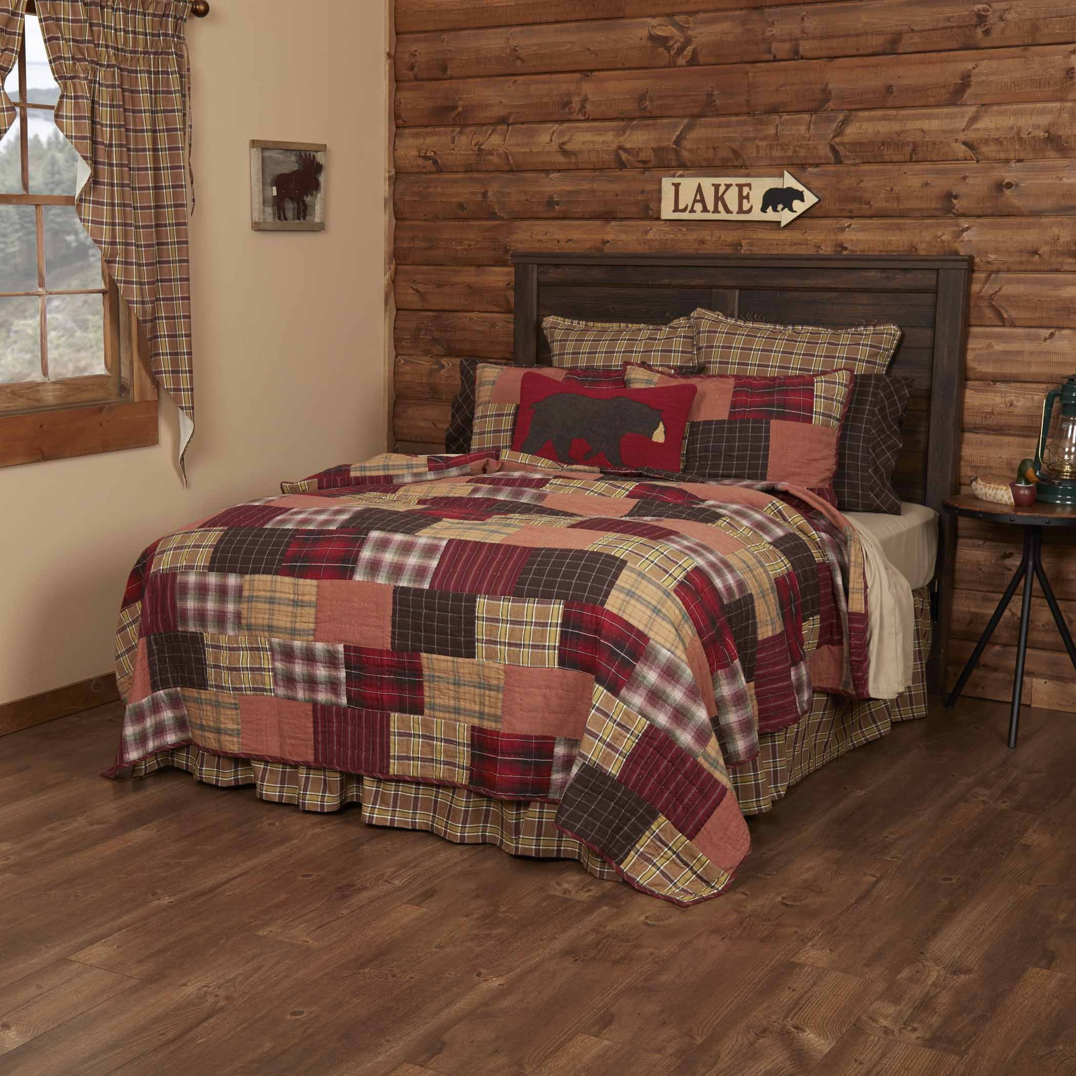 VHC Brands Wyatt Plaid Cotton Rustic Pre-Washed Square Quilt Sham Queen Bedding Accessory, Set, Patchwork Tan