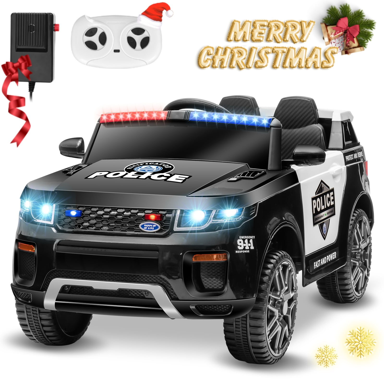 VIBESPARK 12V Ride on Police Car, Electric Car for Kids Battery Powered Ride-on Toys Cop Cars with Remote Control, Siren, Flashing Lights, Music, Bluetooth, Spring Suspension, Black
