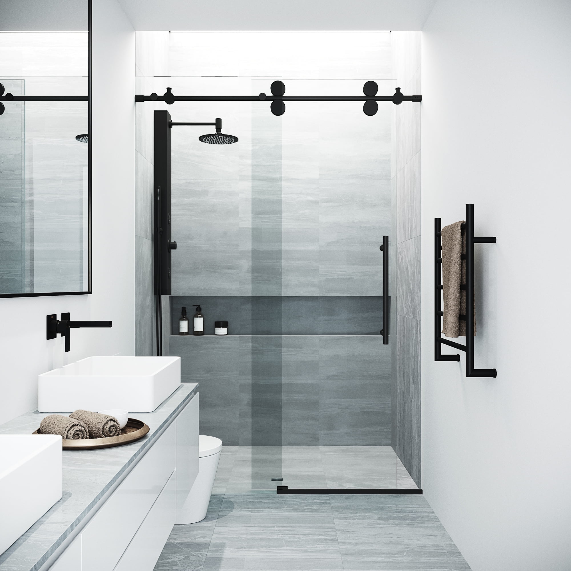 VIGO  Elan Frameless Sliding Shower Door Matte Black 52" to 56" W x 74" H Matte,N/A