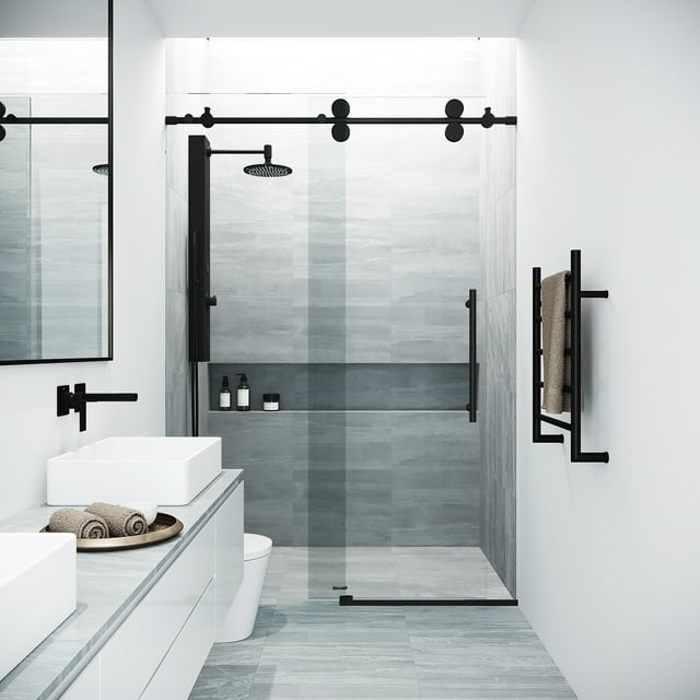 VIGO  Elan Frameless Sliding Shower Door Matte Black 52" to 56" W x 74" H Matte,N/A