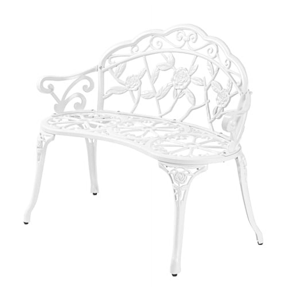 WANCQ 38.5" Patio Park Garden Outdoor Metal Rose Bench,Cast Iron Cast Aluminium Frame Antique Finish Chair,Accented Lawn Front Porch Path Yard Decor Deck Furniture for 2 Person Seat（White)