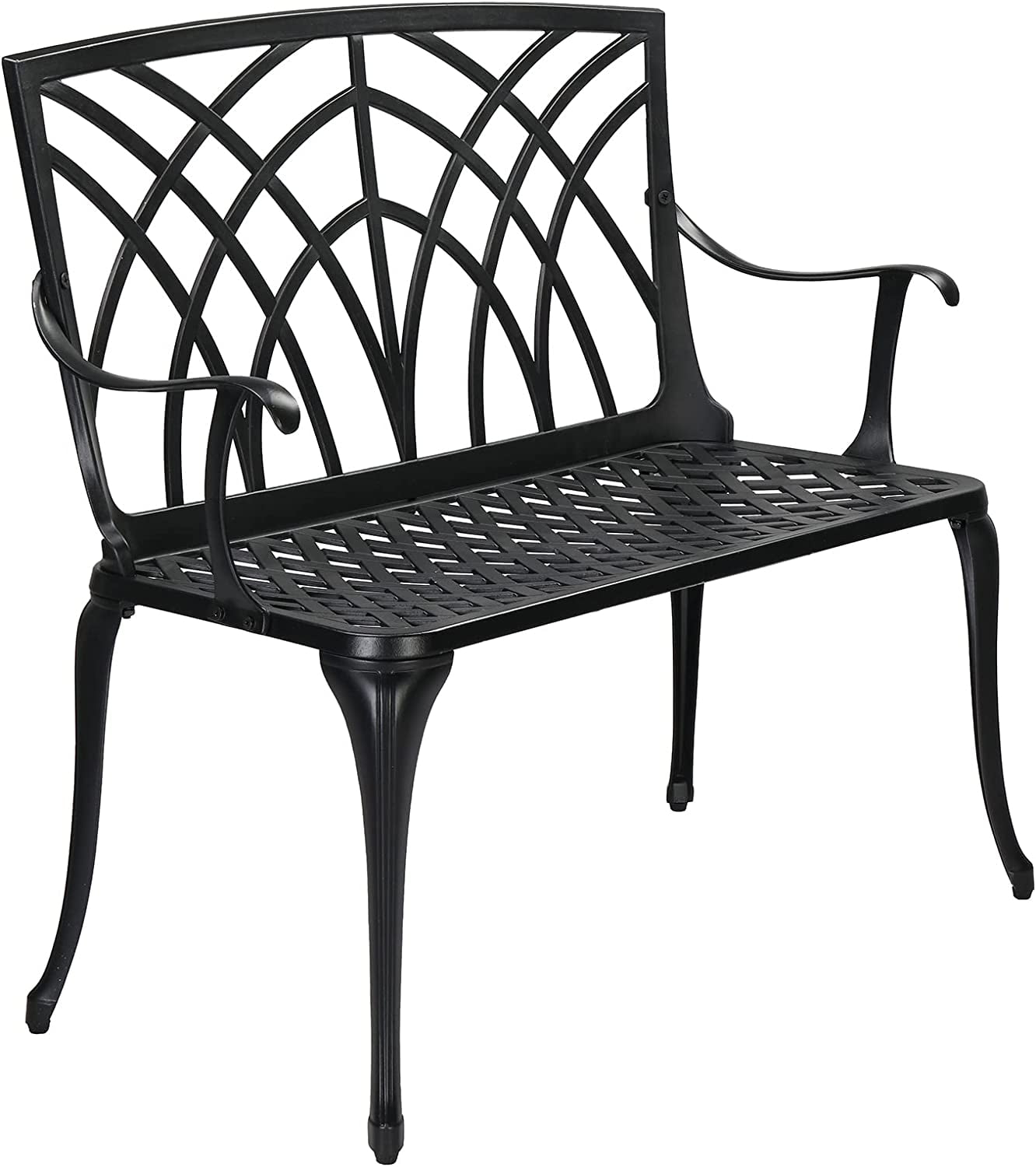 VINGLI 38" Outdoor Garden Orchid Bench, Black Cast Iron Cast Aluminium Solid Frame，Accented Yard Front Porch Patio Outside Park Decor Deck Furniture for 1-2 Person Seat