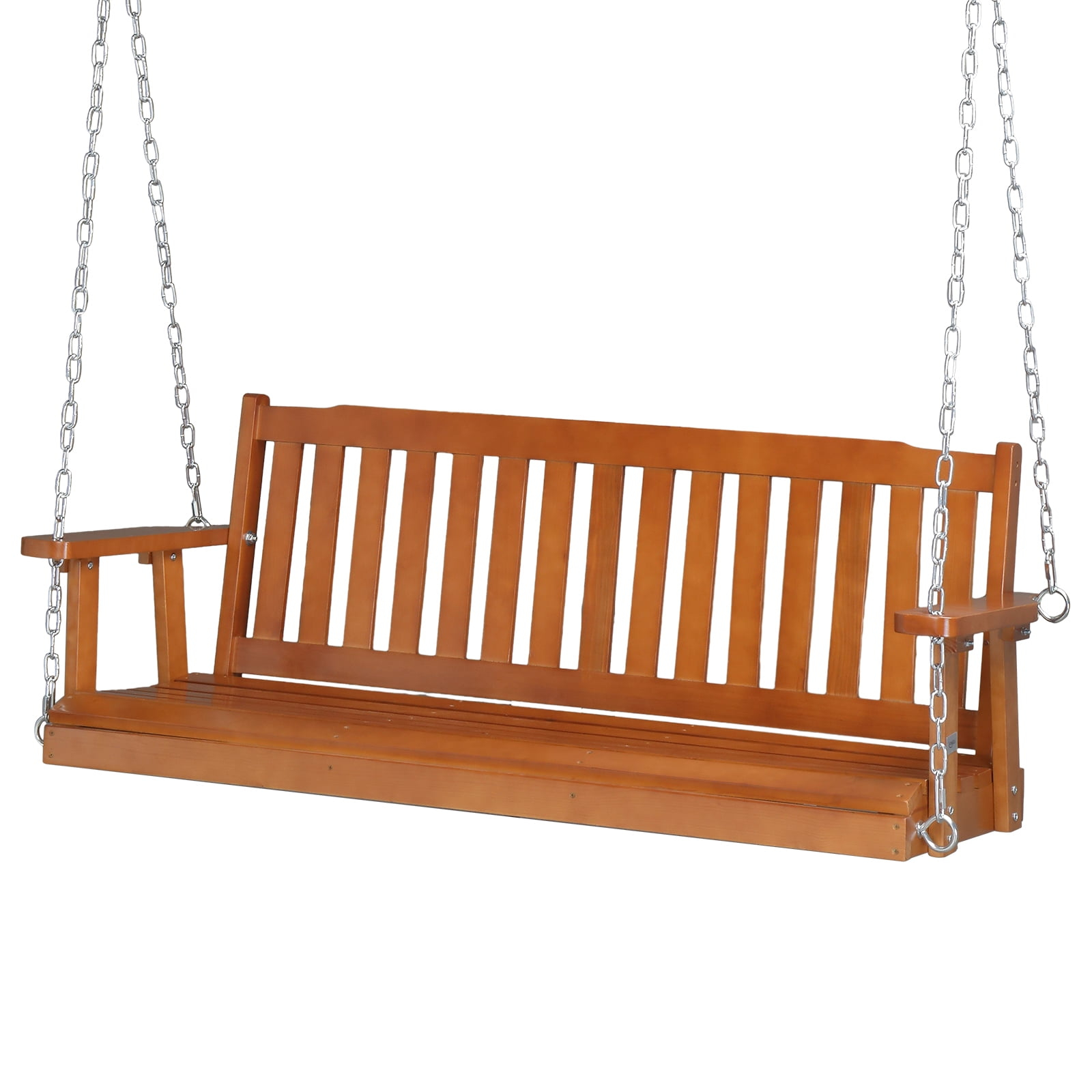 VINGLI 5 ft Outdoor Wooden Porch Swing, Heavy Duty 880 lbs Patio Hanging Swing Bench for Garden, Yard, Balcony, Brown