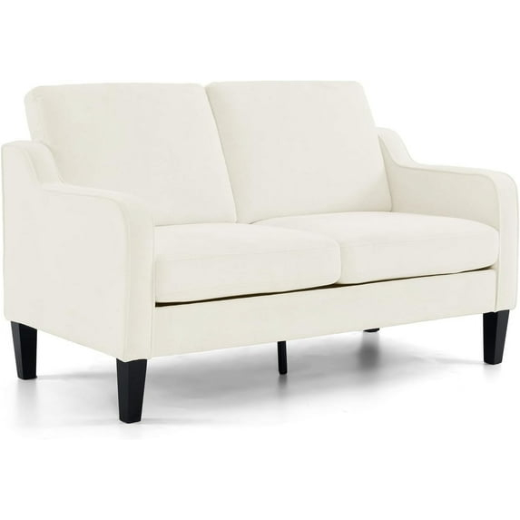 CHAUKY Loveseat Mid-Century Modern Loveseat Sofa Couch 53" Wide 2 Seater Sofa Couch Love Seat with Scooped Armrest for Small Spaces, Living Room, Dorm, Bedroom, Apartment (Creamy White)