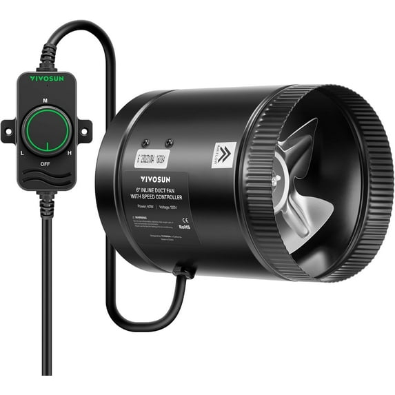 VIVOSUN Inline Booster Duct Fan 6” 275 CFM with Speed Controller, HVAC Exhaust Ventilation Fan with Low Noise for Basements, Bathrooms, Kitchens, Attics, Grow Tents