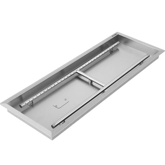 VOVER Fire Pit Pan 31.5x12 inch, Stainless Steel Rectangular Fire Pit Pan and Burner, Built-in Fire Pit Pan with H-Burner, 90K BTU