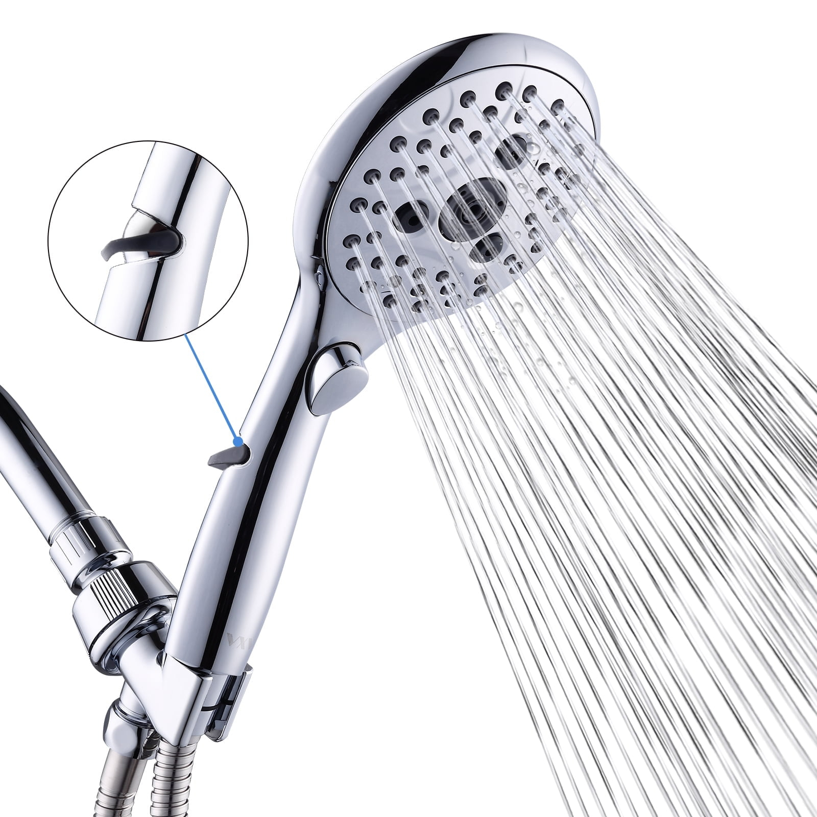 VXV Bathroom Handheld Shower Head with on off Switch, 6 Spray Setting Removable Hand Held Showerheads with 6 FT Stainless steel Hose and Adjustable Angle Bracket(Chrome)