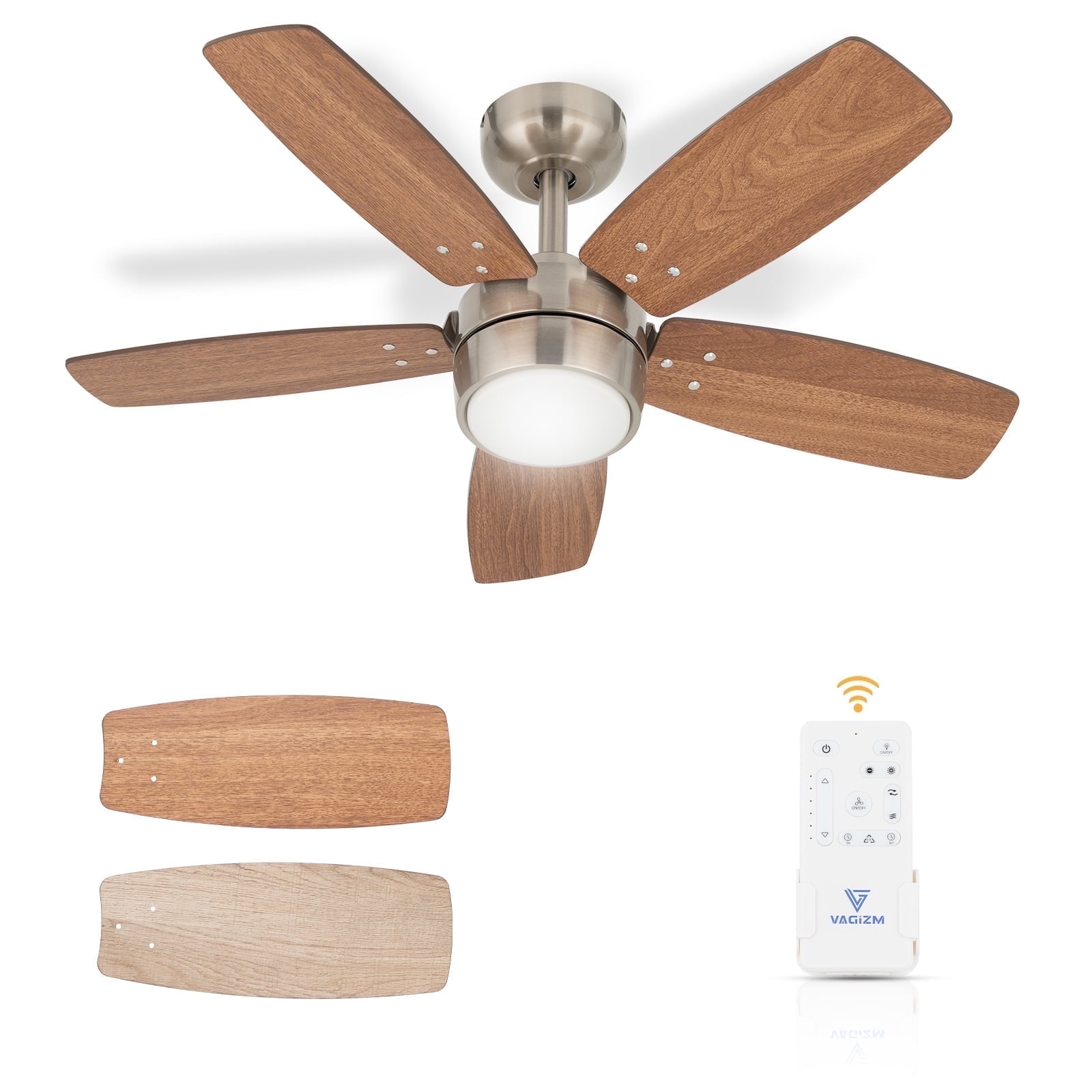 36 Inch Ceiling Fan with Light and remote for Kitchen Kids Room Doem Room(Brushed Nickel+Walnut)
