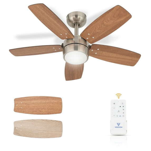 36 Inch Ceiling Fan with Light and remote for Kitchen Kids Room Doem Room(Brushed Nickel+Walnut)
