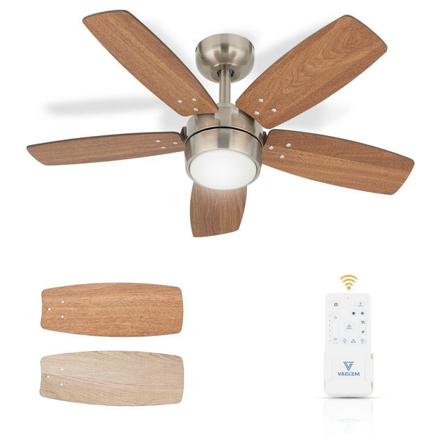 36 Inch Ceiling Fan with Light and remote for Kitchen Kids Room Doem Room(Brushed Nickel+Walnut)