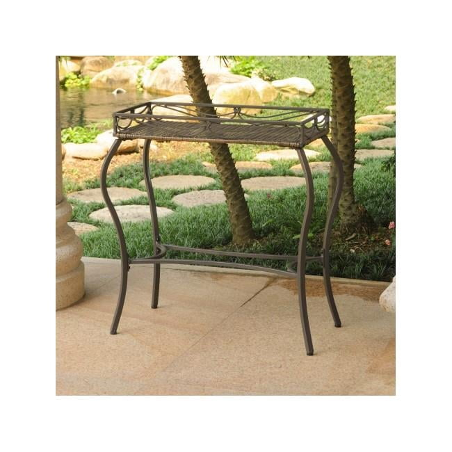Valencia Resin Wicker & Steel Rectangular Plant Table, Antique Brown