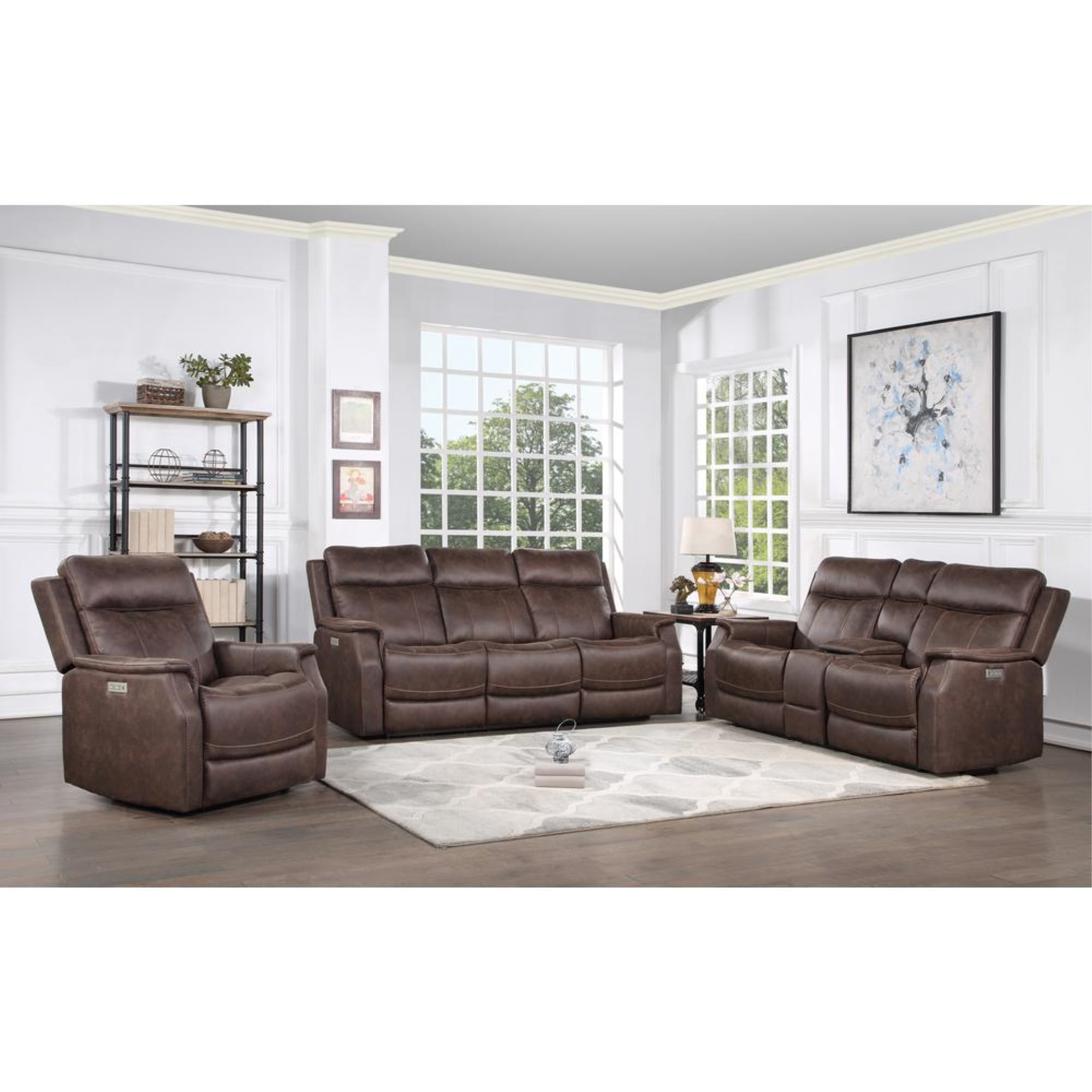 Valencia Walnut Brown Faux Leather 3-piece Dual Power Reclining Set