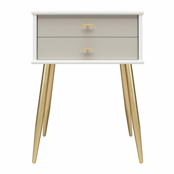 Valentina 1 Drawer Nightstand, White and Taupe