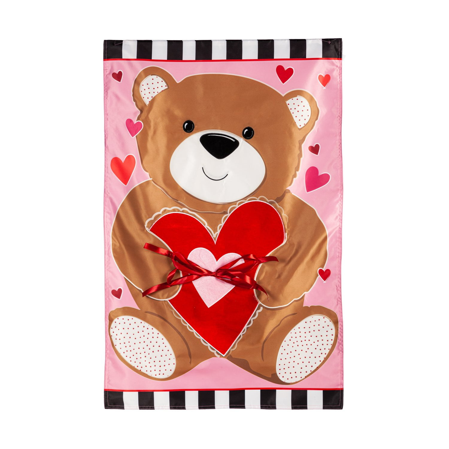 Evergreen Valentine's Bear Applique House Flag 28 x 44 Inches Outdoor Decor for Homes and Gardens