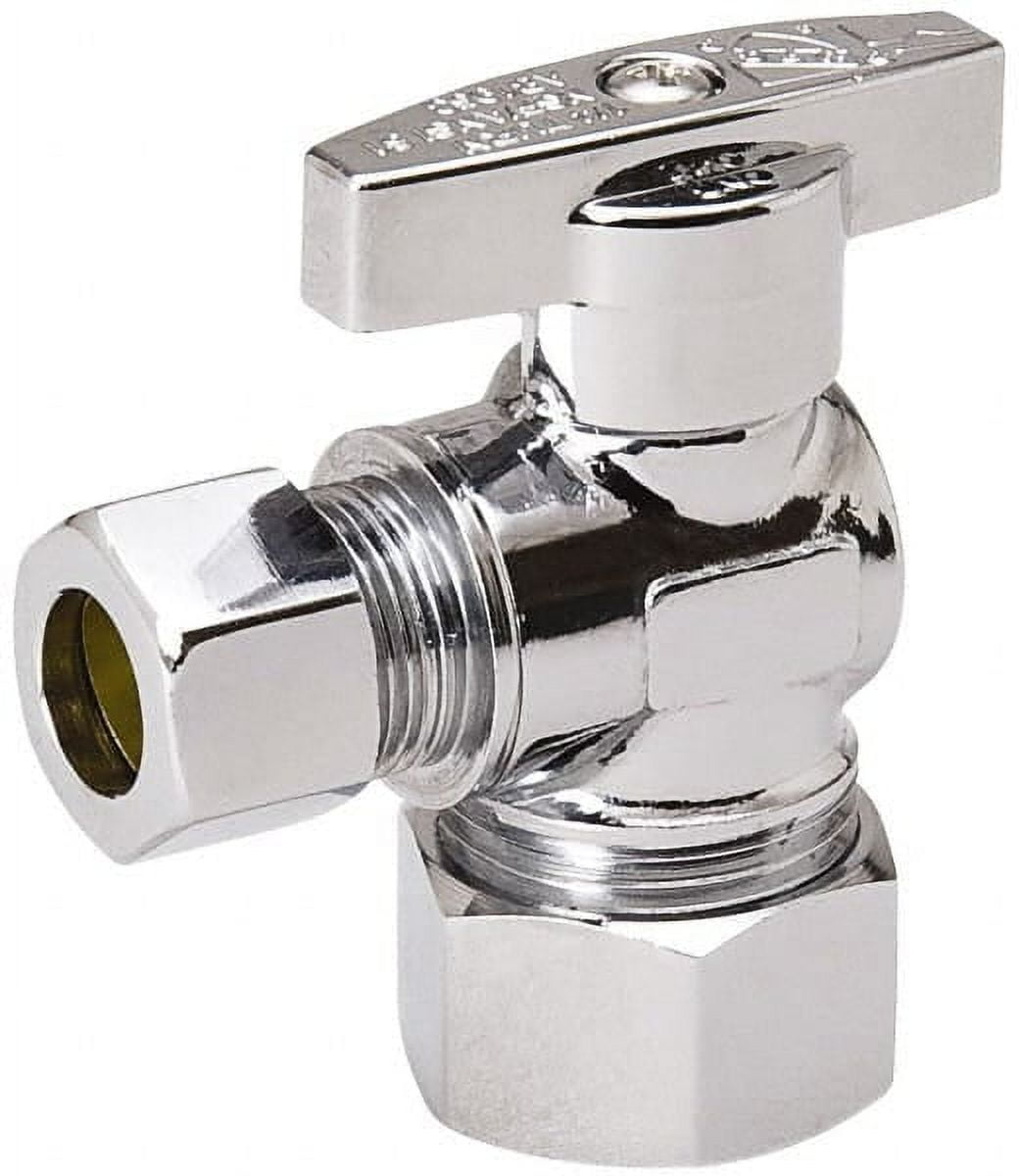 Value Collection Compression 5/8 Inlet, 125 Max psi, Chrome Finish, Brass Water Supply Stop Valve 3/8 Compression Outlet, Angle, Chrome Handle, For Use with Any Water Supply Shut Off Application