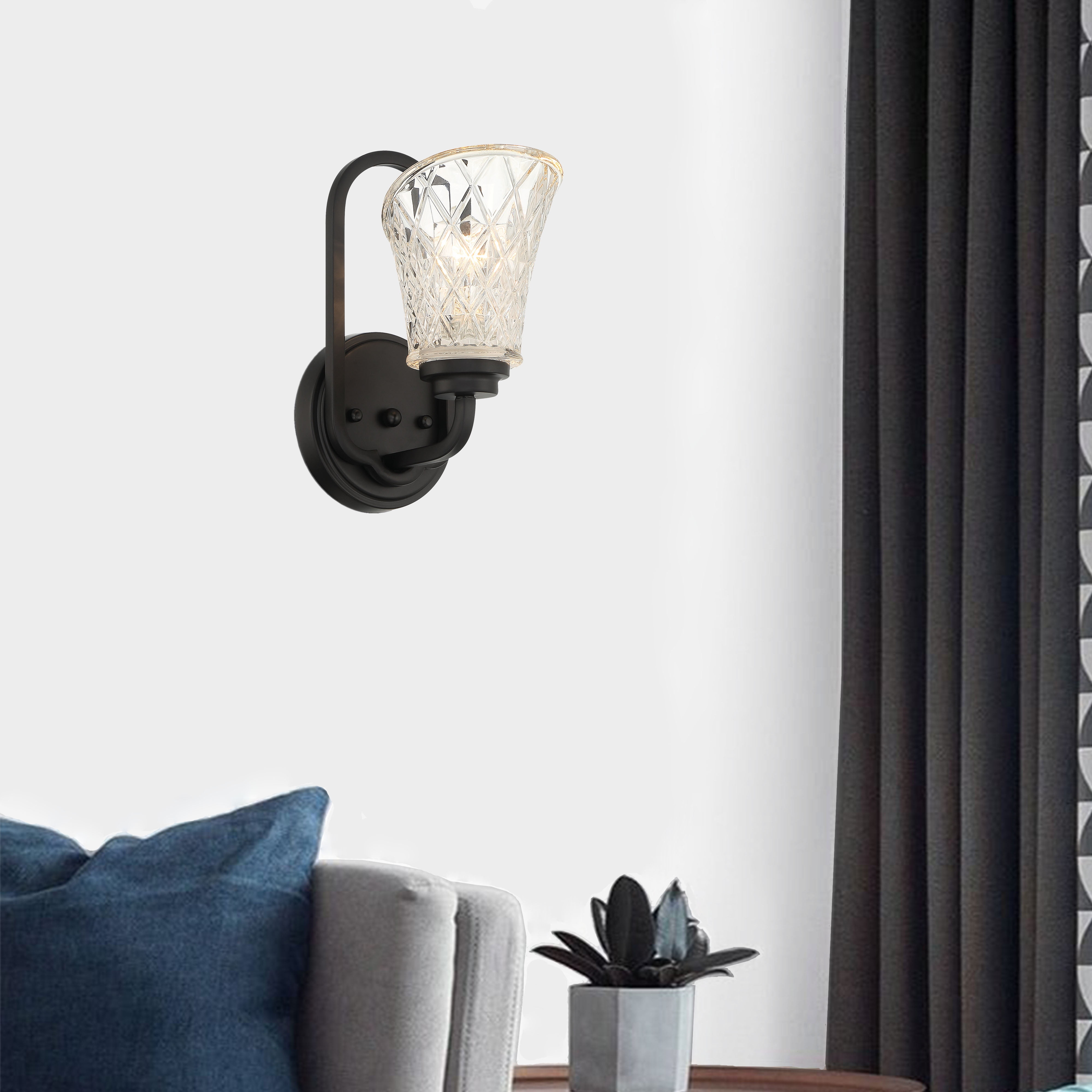 1 - Light Dimmable Black Armed Sconce