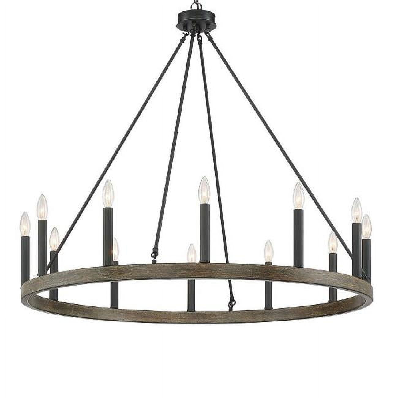 Vanity Art 10552DW-BK 39 x 39 x 35 in. 12-Light Candle Style Wagon Wheel Chandelier, Darkwood & Black