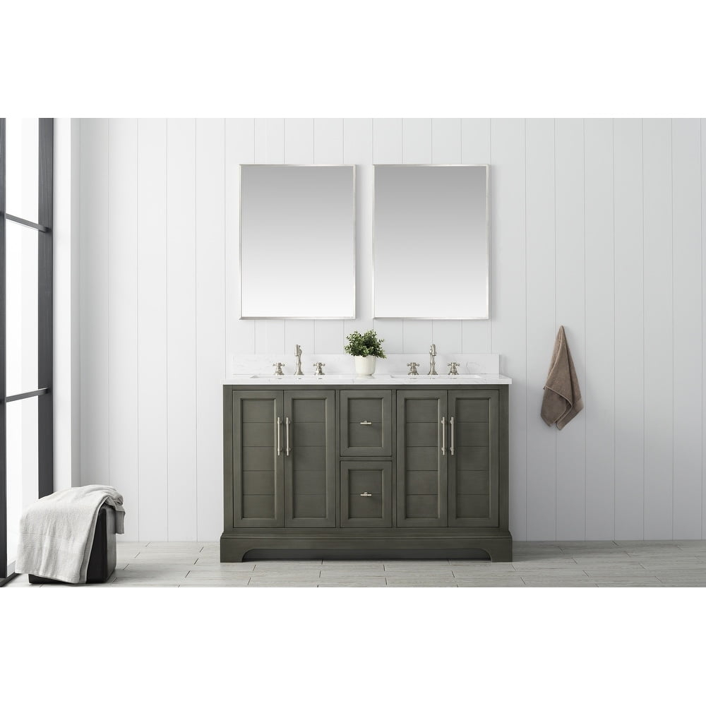 Vanity Art 54 x 22 x 34 in. Single Sink Bathroom Vanity with Quartz Top & Backsplash, Silver Gray