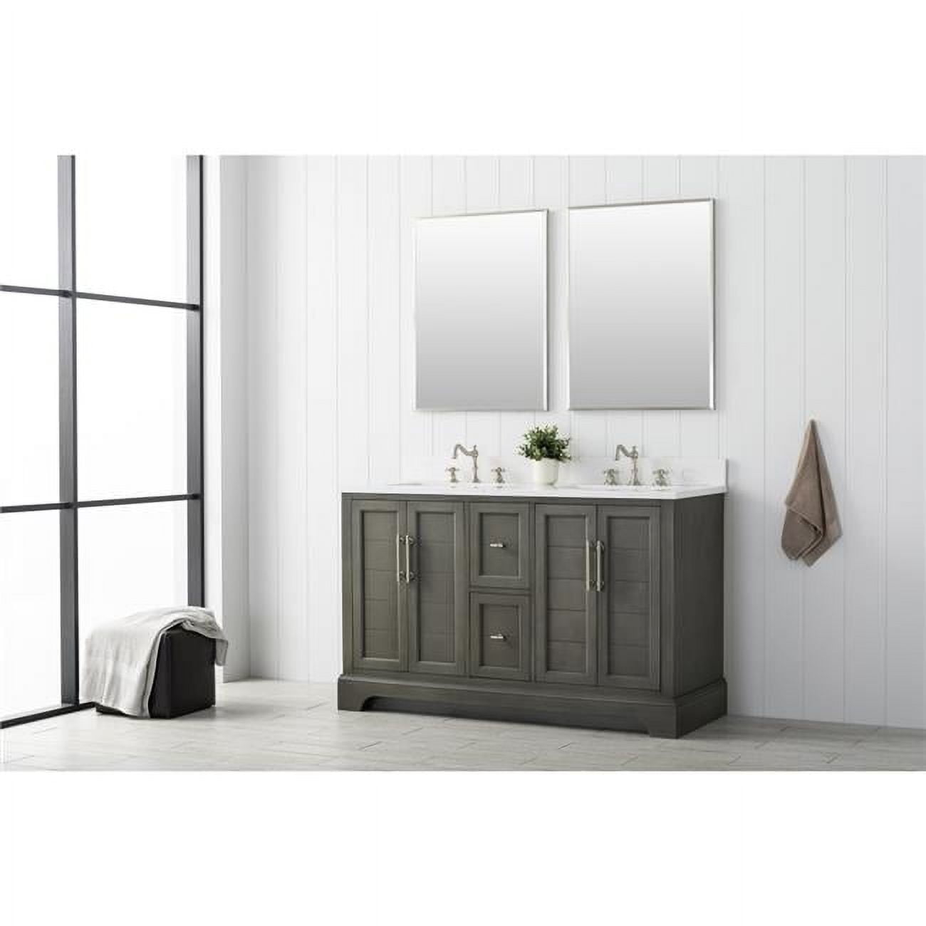 Vanity Art 54 x 22 x 34 in. Single Sink Bathroom Vanity with Quartz Top & Backsplash, Silver Gray