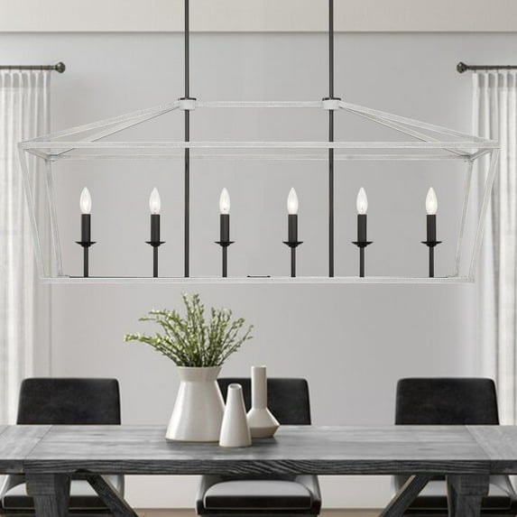 Vanity Art 6 Lights Kitchen Island Linear Pendant Chandelier Modern Hanging Lighting Farmhouse Light Fixtures for Over Dining Table Kitchen Living Room 12036-CW-BK
