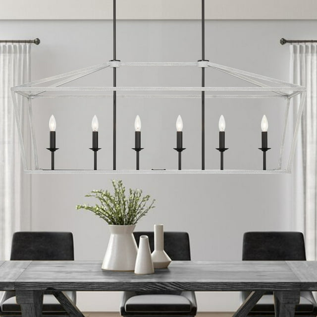 Vanity Art 6 Lights Kitchen Island Linear Pendant Chandelier Modern Hanging Lighting Farmhouse Light Fixtures for Over Dining Table Kitchen Living Room 12036-CW-BK