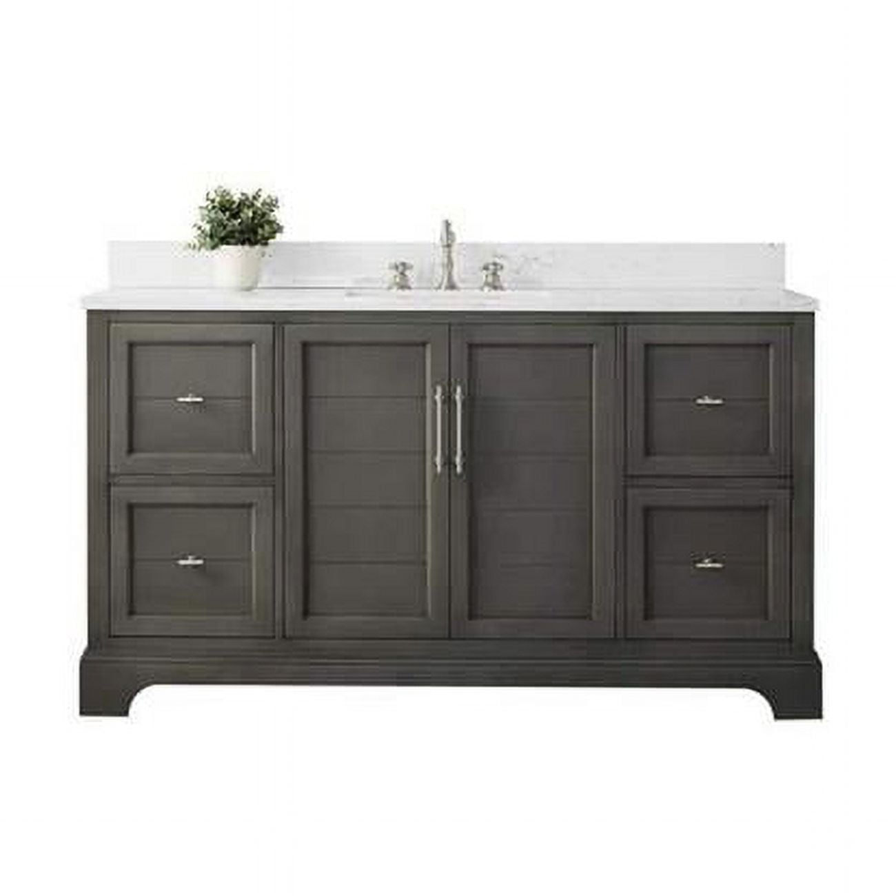 Vanity Art 60 x 22 x 34 in. Double Sink Bathroom Vanity with Quartz Top & Backsplash, Silver Grey