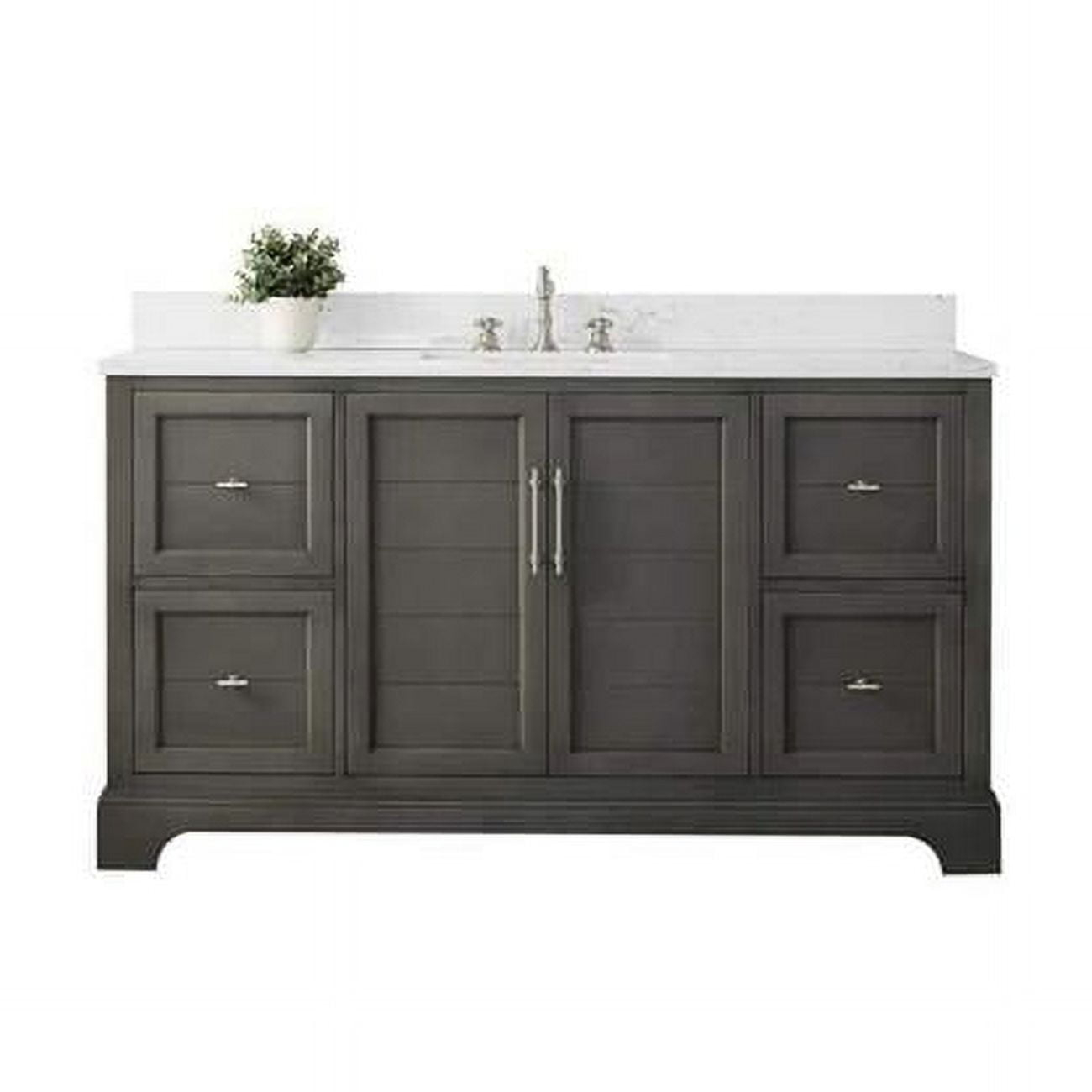 Vanity Art 60 x 22 x 34 in. Double Sink Bathroom Vanity with Quartz Top & Backsplash, Silver Grey