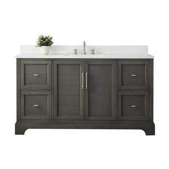 Vanity Art 60 x 22 x 34 in. Double Sink Bathroom Vanity with Quartz Top & Backsplash, Silver Grey
