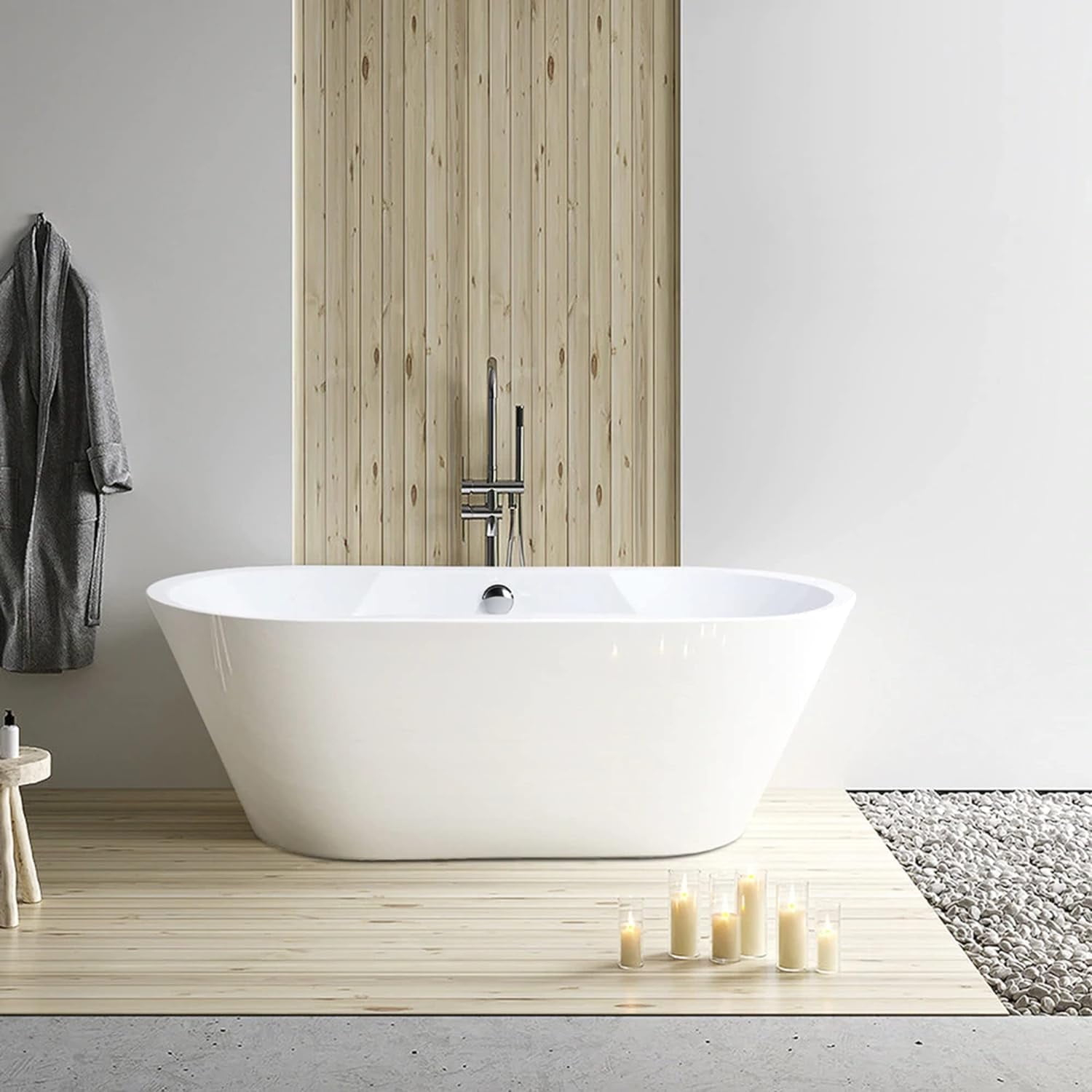 Vanity Art 67" x 32" Acrylic Freestanding Bathtub Contemporary Soaking Tub with Overflow and Pop-Up Drain, VA6804