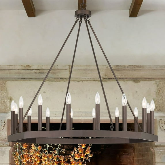 Vanity Art Farmhouse Vintage 16 Lights Wagon Wheel Chandelier Lights Ceiling Light Fixture for Living Room Dining Room 10586-ORB