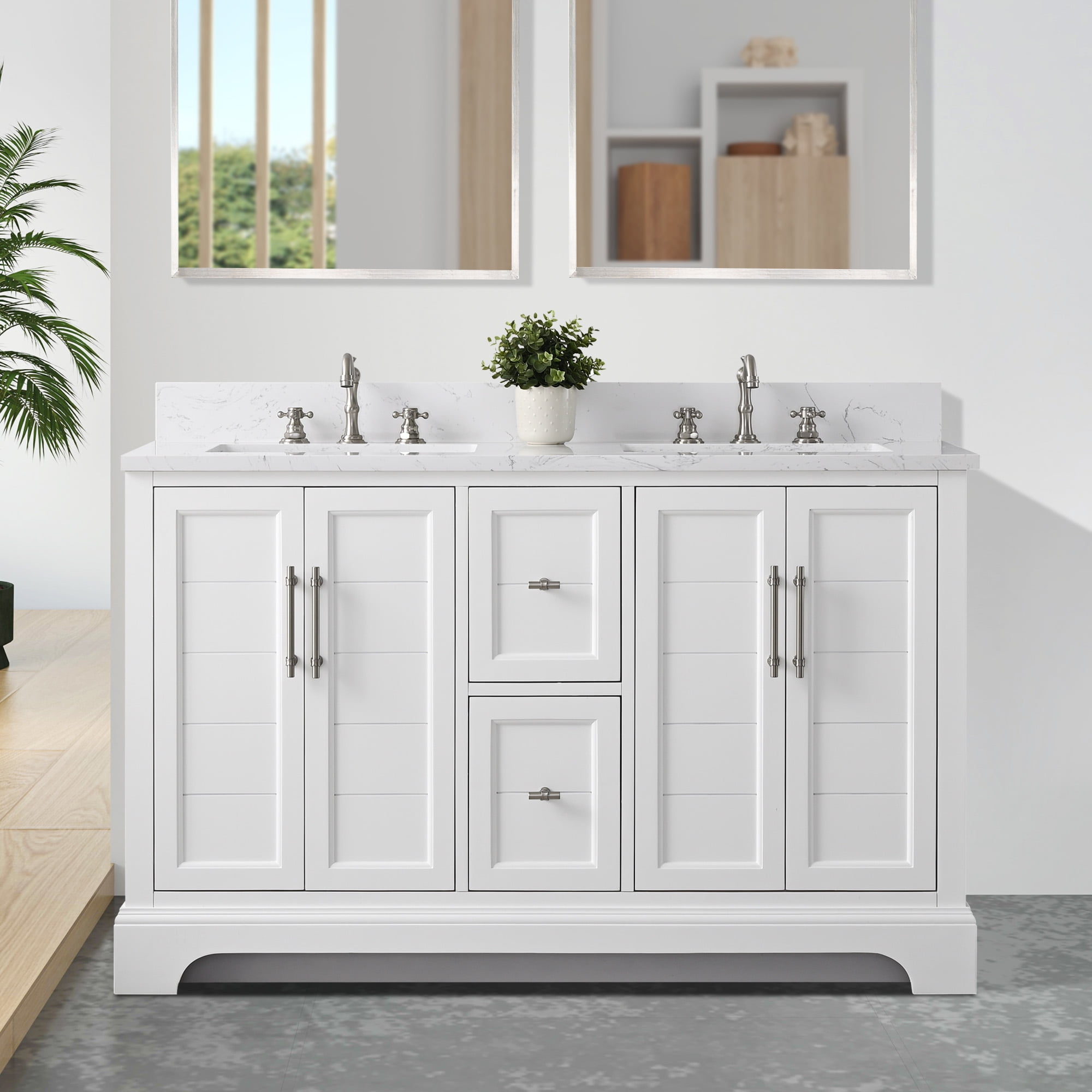 Vanity Art VA5054-W 54 x 22 x 34 in. Single Sink Bathroom Vanity with Quartz Top & Backsplash, White
