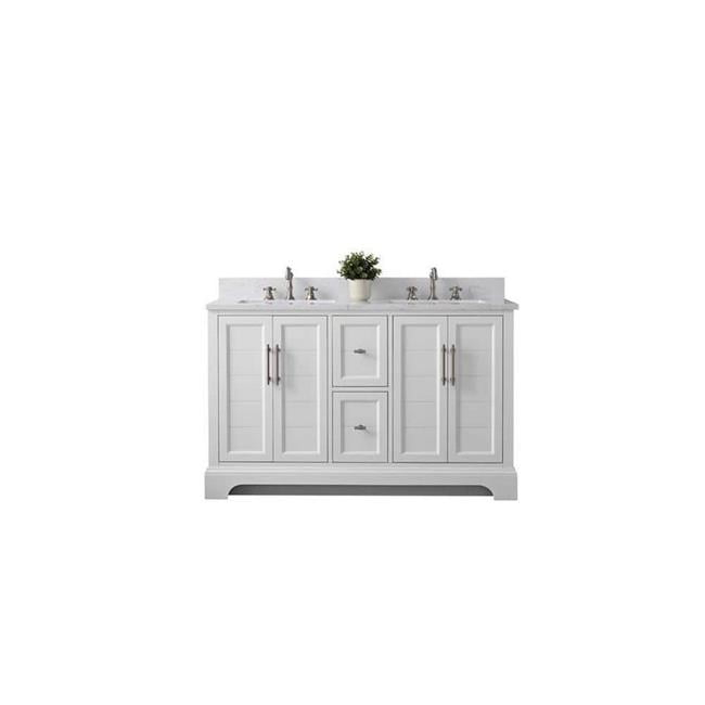 Vanity Art VA5054-W 54 x 22 x 34 in. Single Sink Bathroom Vanity with Quartz Top & Backsplash, White