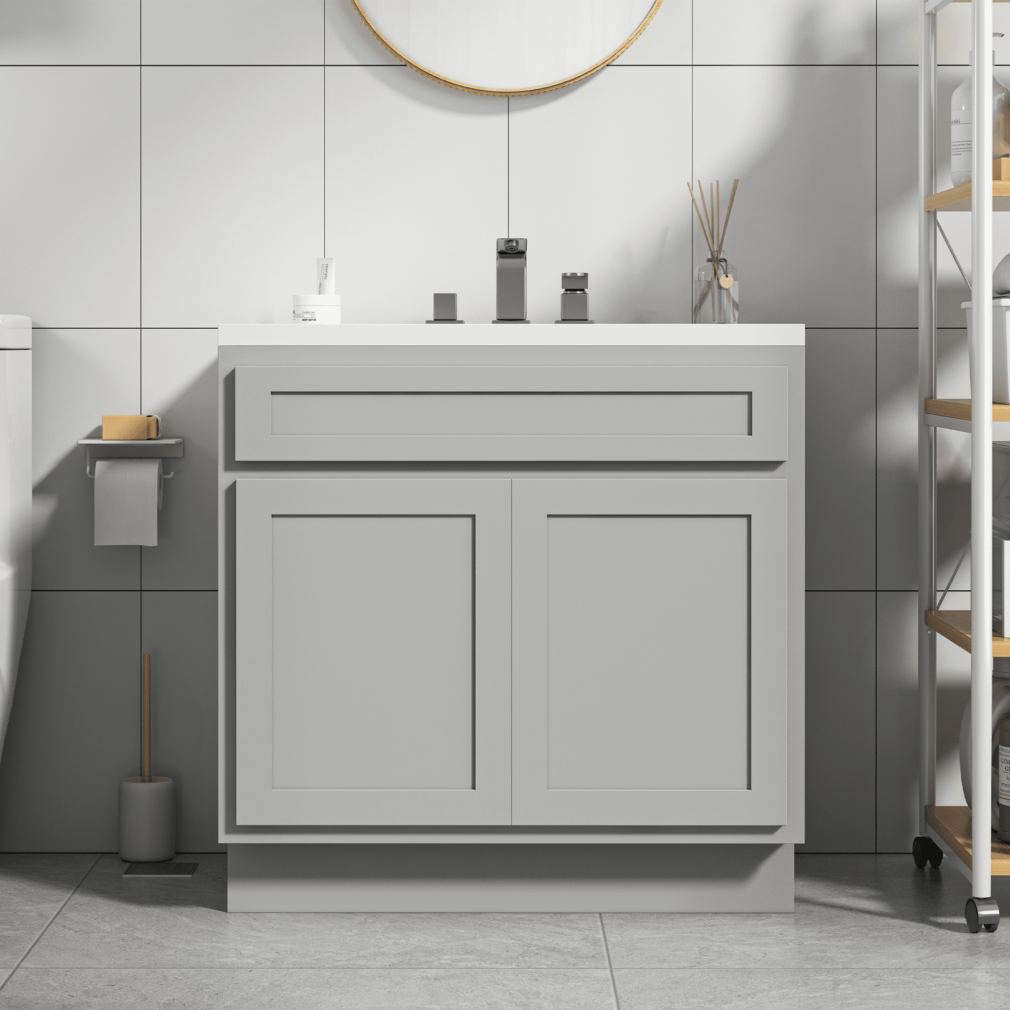 Vanity Art  Vanity Cabinet with Knockdown - Gray - 33 x 21 x 32.5 in.