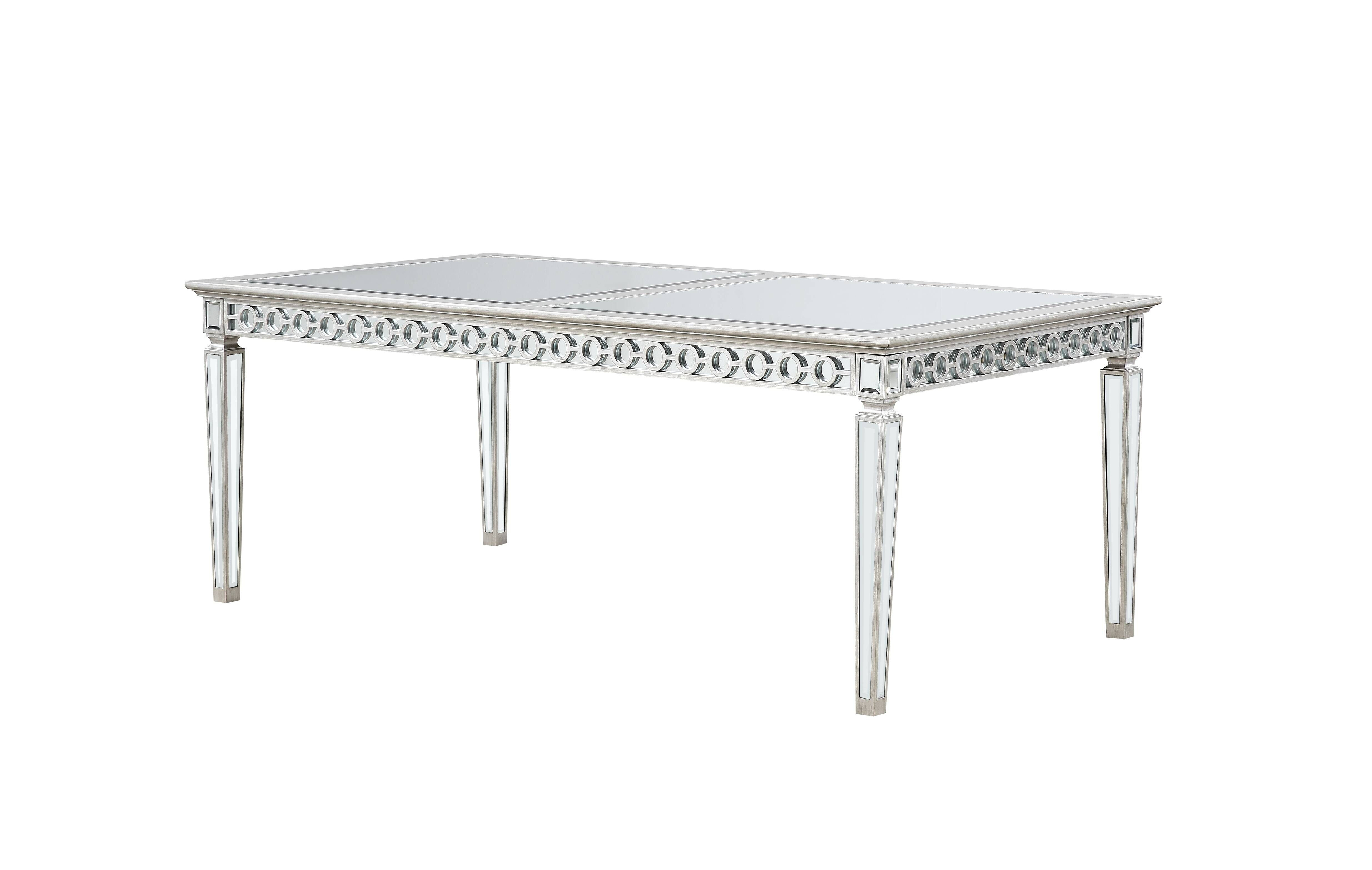 ACME Varian Dining Table (78"L), Mirrored & Antique Platinum