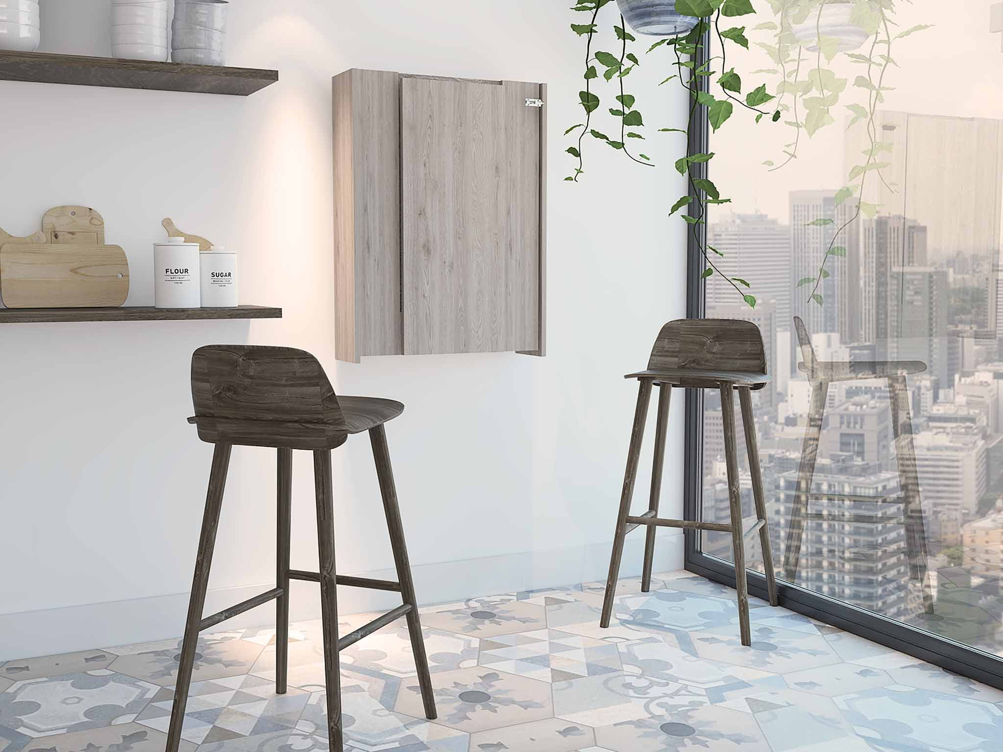 Vatta Wall Foldable Table, Multiple Shelves, Extending Table Light Gray