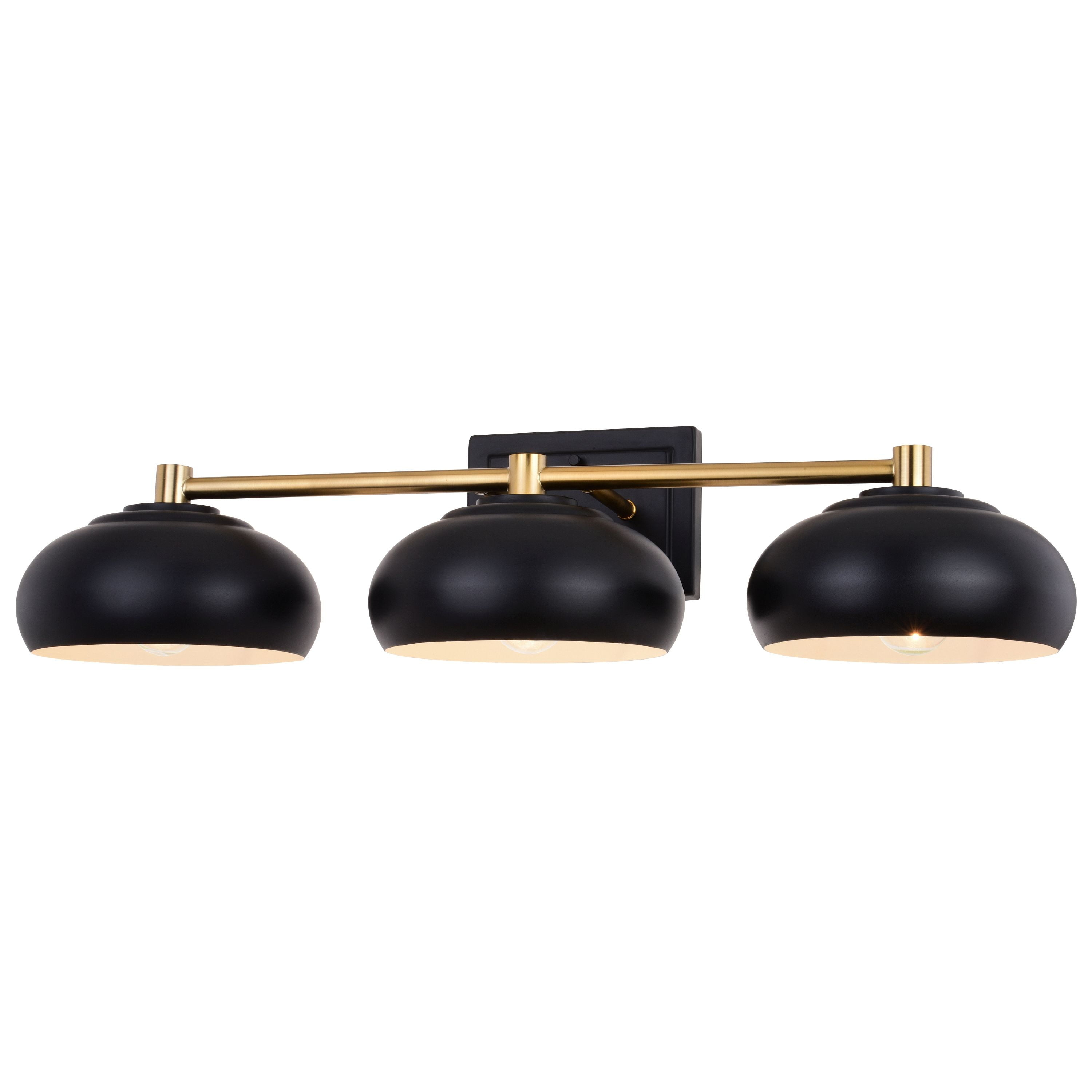 Belmont 3 Light Black and Brass Mid Century Modern Dome Bathroom Vanity Fixture