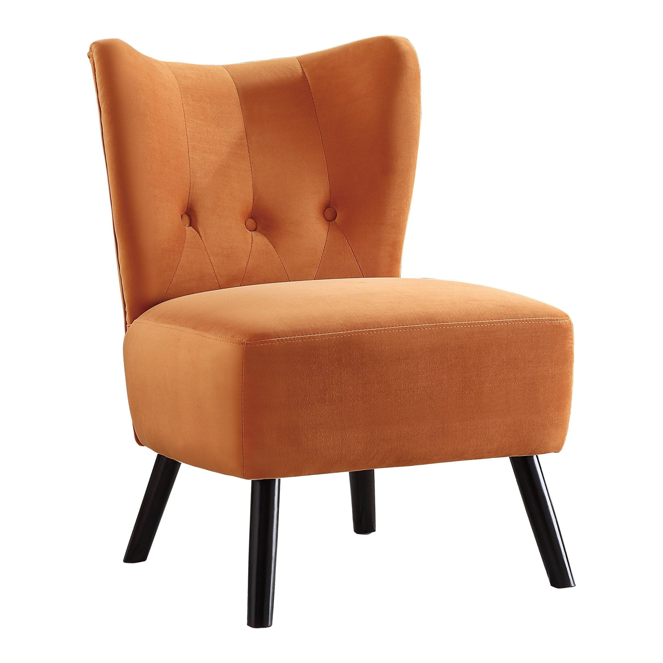 Wingback Accent Chair, Cute Velvet Living Room Chair, Button Tufted Leisure Reading Chair with Thick Cushion, Armless Club Chair for Bedroom and Dorm, Weight Capacity 300 LBS, Orange