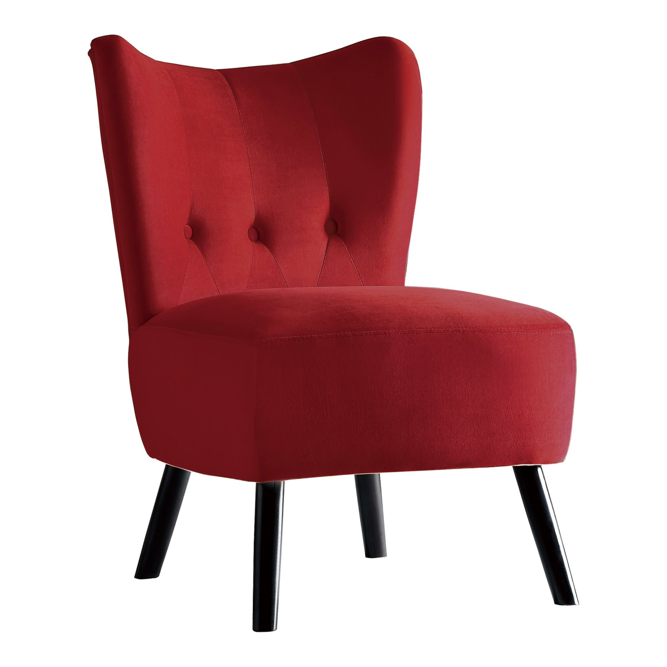 Red Velvet Button-Tufted Accent Chair with Dark Wood Legs