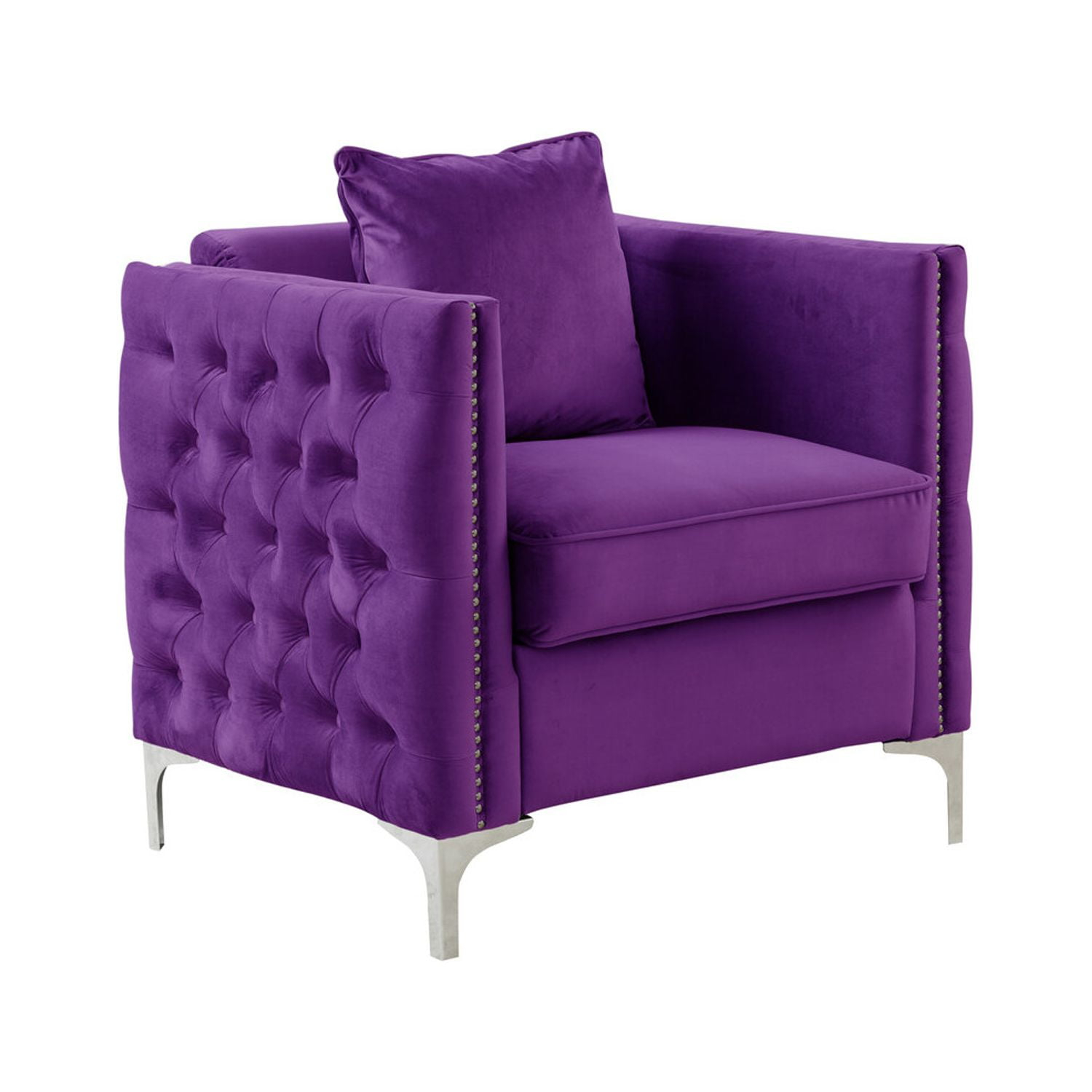 Lilola Home Bayberry Purple Velvet Chair with 1 Pillow