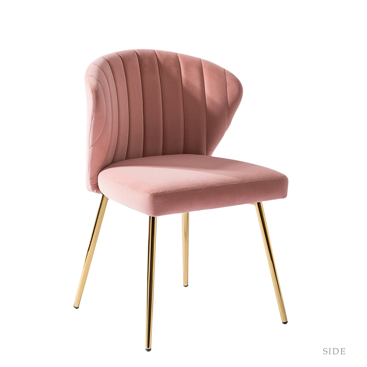 Wingback Pink Dining Chair Small Velvet Makeup Vanity Chair Metal Legs Home Bedroom