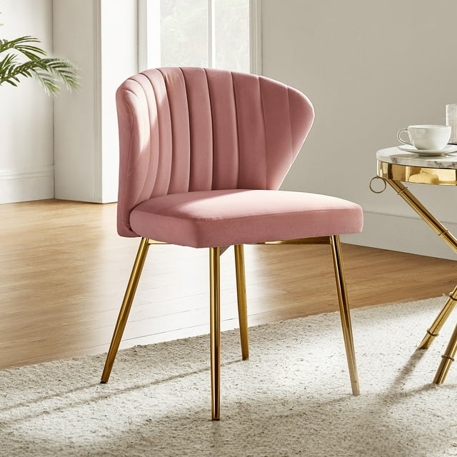 Wingback Pink Dining Chair Small Velvet Makeup Vanity Chair Metal Legs Home Bedroom