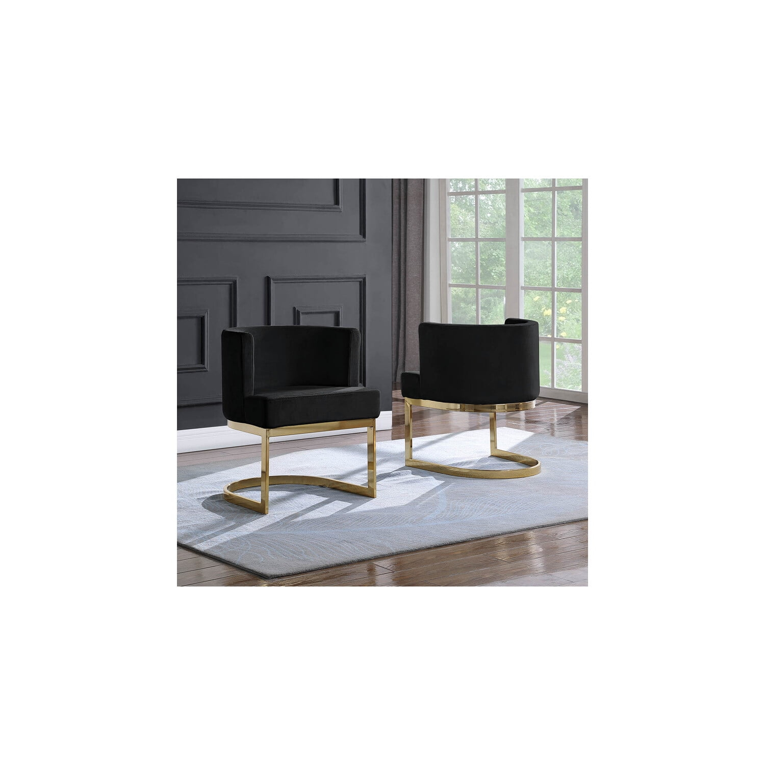 Velvet Black Accent Chair with Gold Chrome Base - 1 Chair